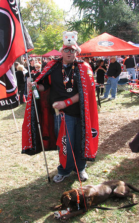 Bulldog fan decked out at pregame tailgate party